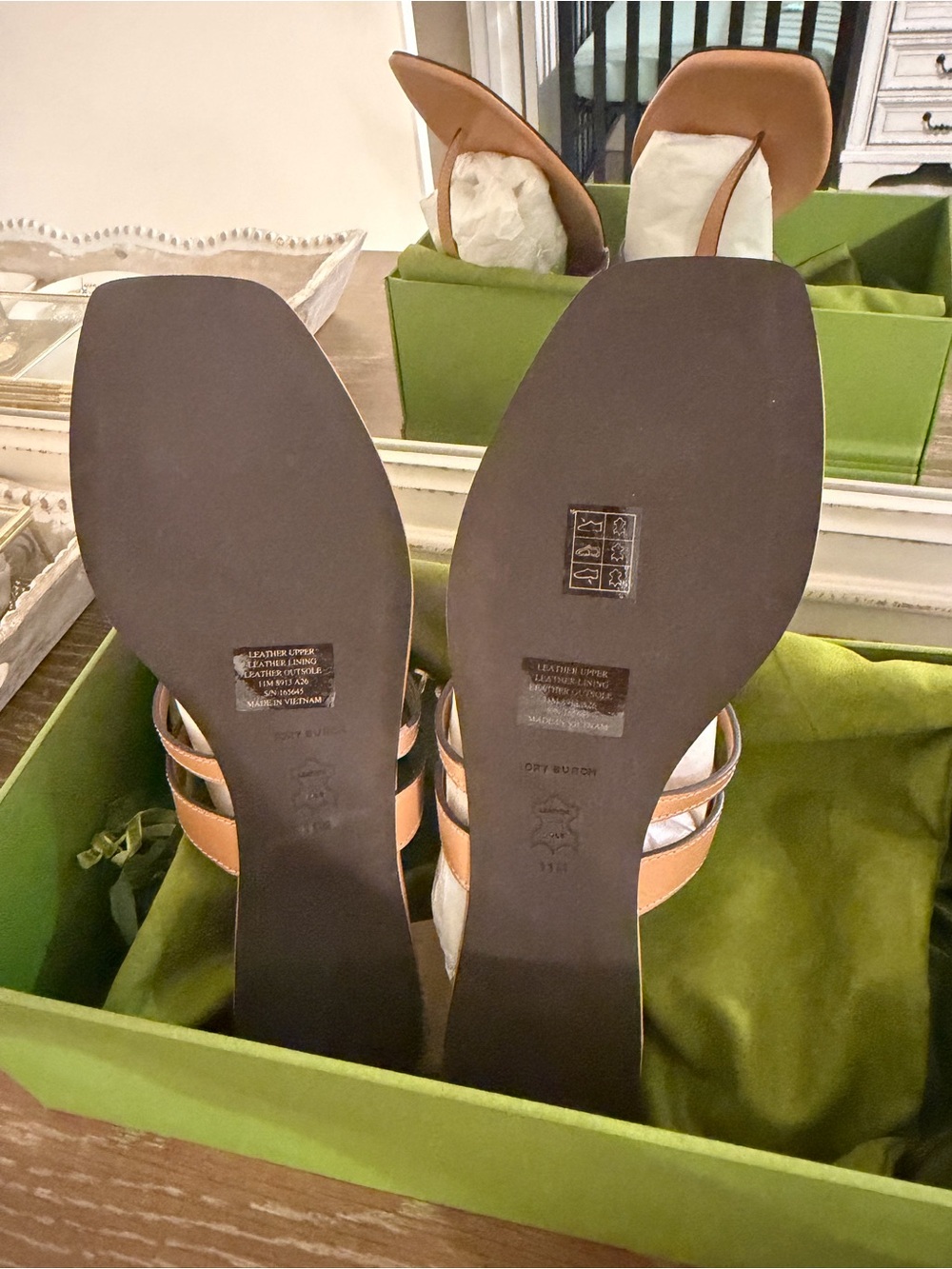 Tory Burch Tan Leather Logo Slide Sandals - Picture 2 of 3